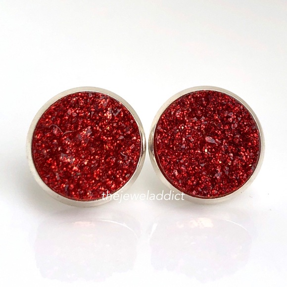 3/$15🎀red titanium glitter faux druzy studs - Picture 3 of 9